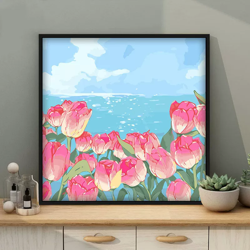 Tulip DIY numeric oil painting handmade filled oil painting floral landscape coloring therapeutic hand-drawn beautiful wall art