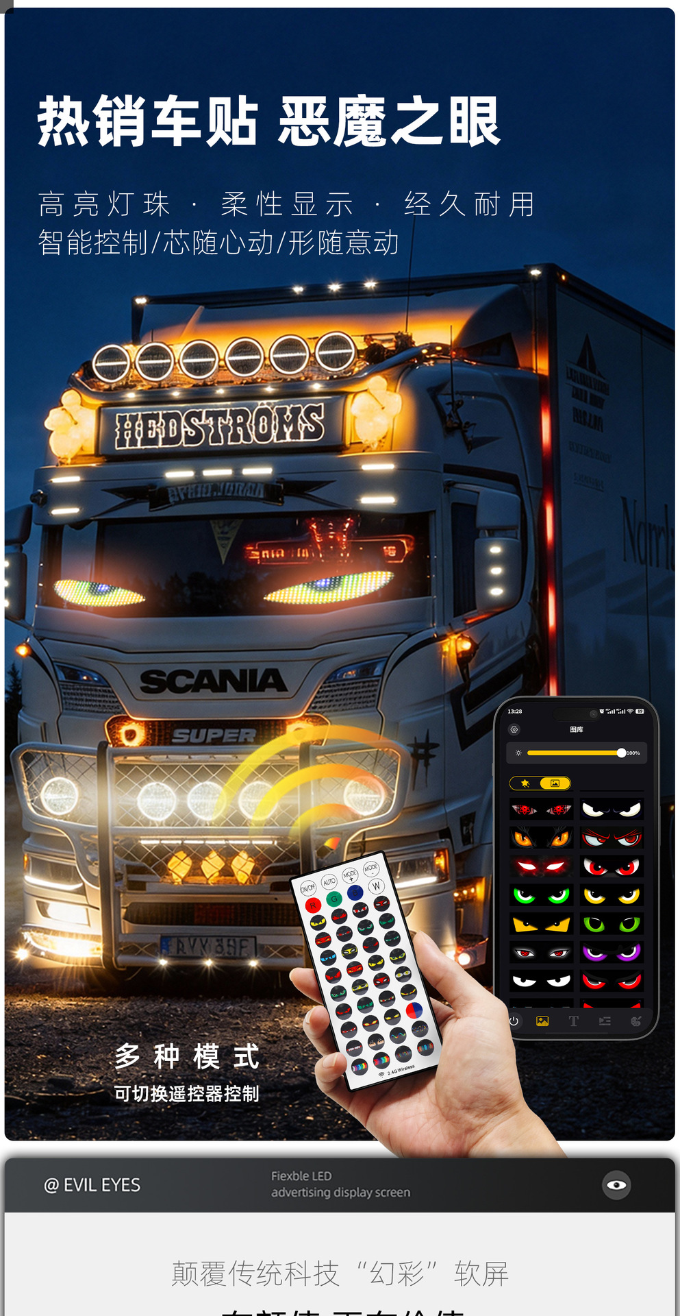 Devil's Eye Flexible Screen Car Truck Decoration Sticker Led Car Bluetooth App Advertising Screen Led Light