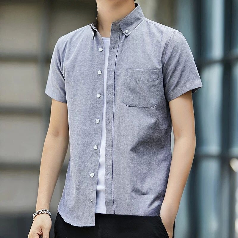 New Summer Short-Sleeve Shirt for Men, Business Casual Loose Fit Oxford Fabric Formal Top