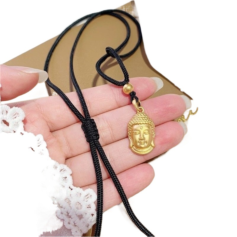 Boutique gran cabeza de Buda colgante cadena de la clavícula Buda negro cuerda collar femenino ajustable