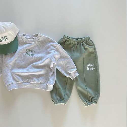 Children's Hoodie - Korean New Spring Clothing for Boys and Girls, Small and Medium Babies, Footed Pants, Solid Color Casual Sweatshirt Top