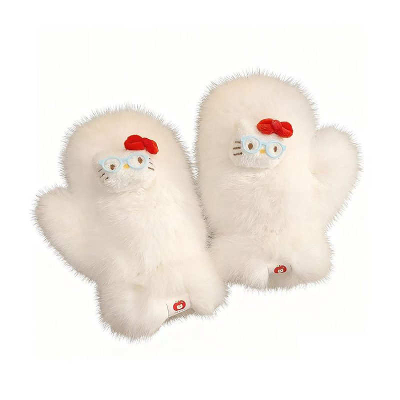 Guantes de peluche para mujeres en invierno engrosado con dedos todos incluidos lindos estudiantes de ciclismo caliente en invierno
