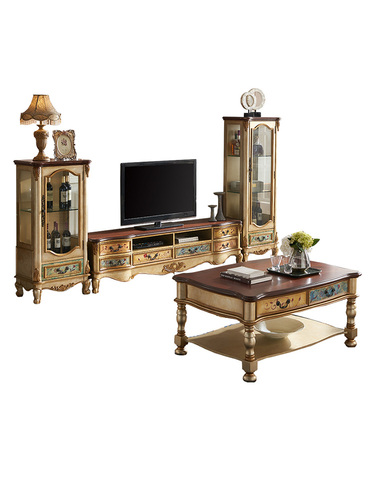Wholesale American Retro Minimalist Small Household Large Capacity Painted Wooden TV Stand Coffee Table Side Table High Bar Cabinet