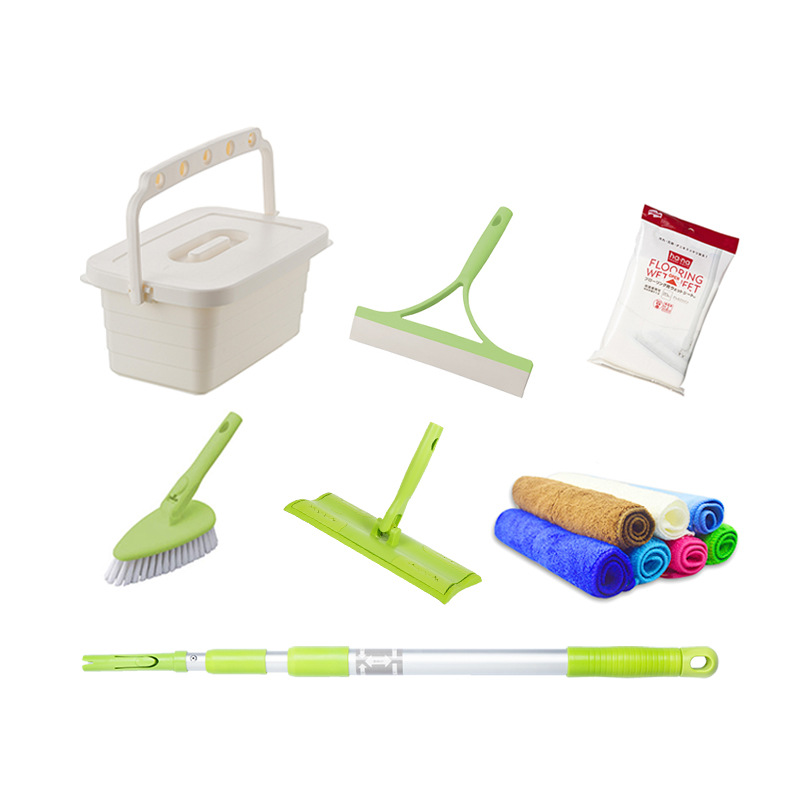 Three-section retractable aluminum pole family storage 58 home good generous cleaning flat mop housekeeping cleaning tool set