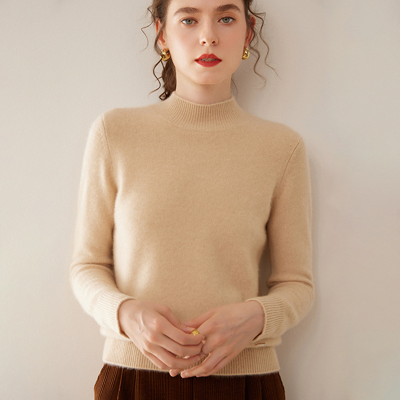 Autumn and Winter New Consaini Yarn A100% Pure Cashmere Sweater Women's Half-turtleneck 7 Pin Thickened Warm Knitted Sweater