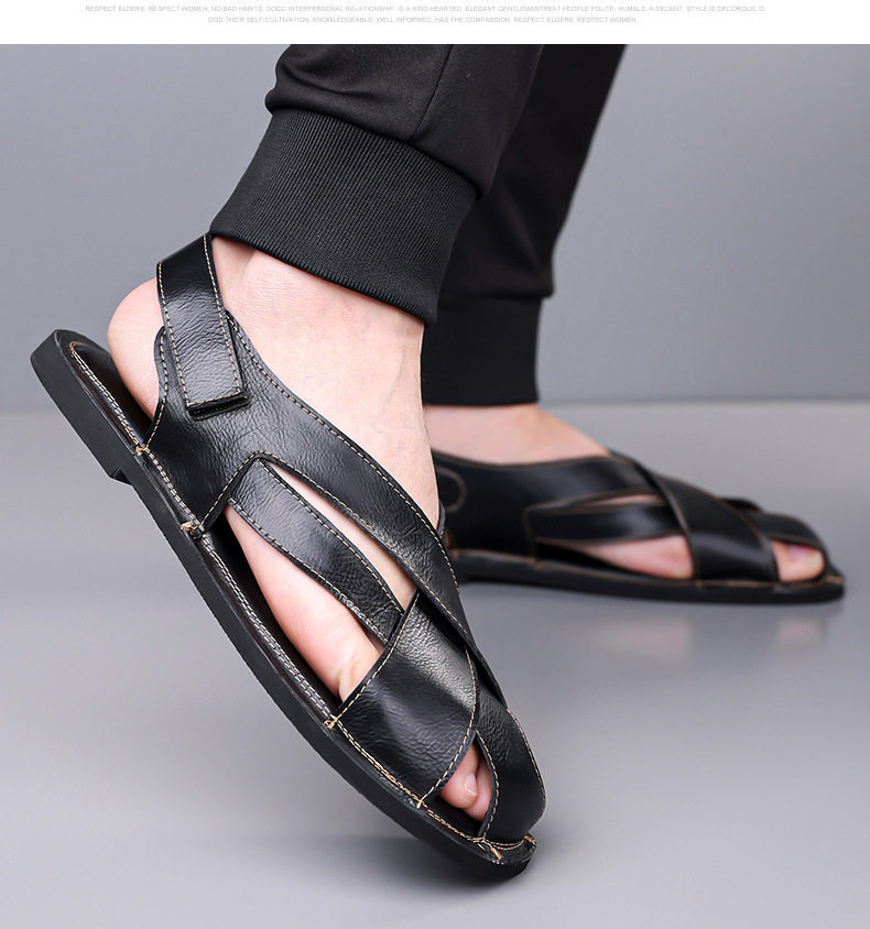 Dép nam bít mũi kiểu lái xe cổ điển, sandal quai ngang thoáng khí — Màu nâu, Màu đen chi tiết 18