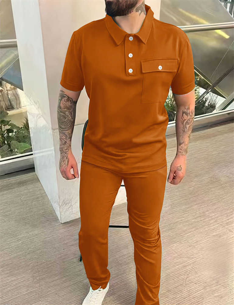 Herren-Sportanzug mit Taschen, kurzen Ärmeln und langer Hose für den Herbst – lässig und trendig_voghion.com