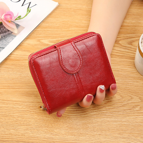  New Women's Short Card Holder Student Cute Small Fresh Zipper Hand-held Soft Leather Wallet Two-fold Coin Purse