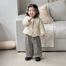 点兮2025冬季新款婴幼儿绗棉外套套装女宝宝棉服毛衣碎花裤三件套