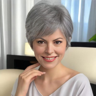 Independent station new wig women's short curly hair European and American foreign trade oblique bangs mixed color micro-curly short hair headgear factory in stock