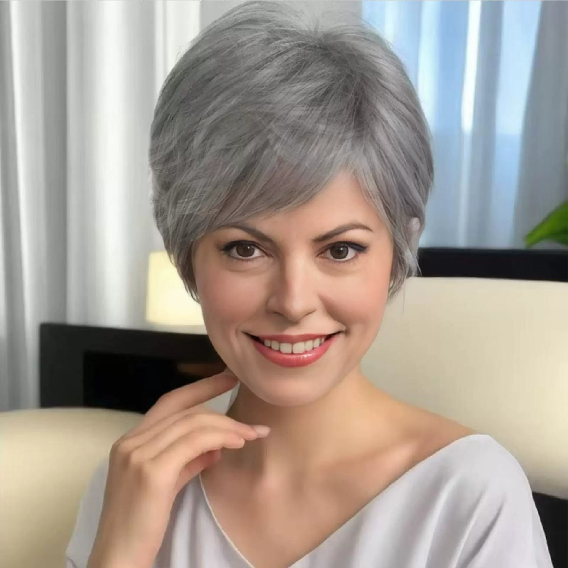 独立站新品假发女短卷发欧美外贸斜刘海混色微卷短发头套工厂现货