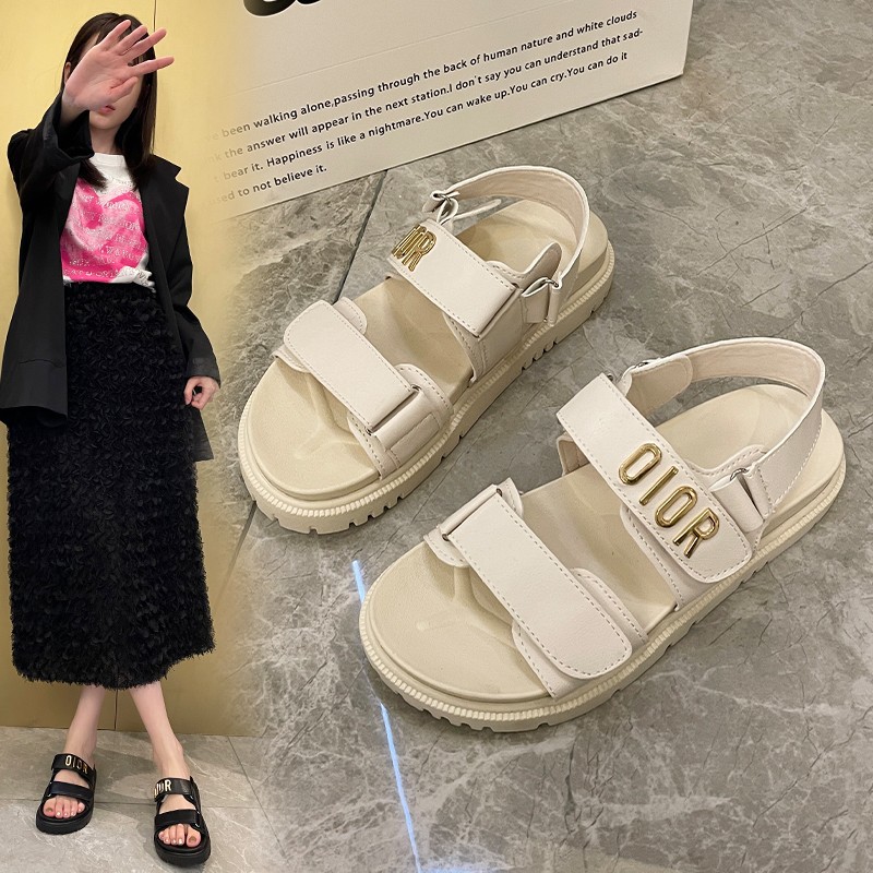 外贸潮牌厚底凉鞋女2025夏季新款厚底魔术贴凉拖夏季休闲百搭拖鞋