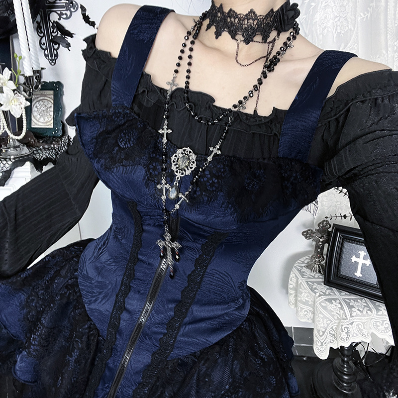 Yl25390 Dark Gothic Jacquard Lace Square Neck Dress Gothic Style Lolita Short Skirt Set 2025 New Model Yl25390 Dark Gothic Jacquard Lace Square Neck Dress Gothic Style Lolita Short Skirt Set 2025 New Model
