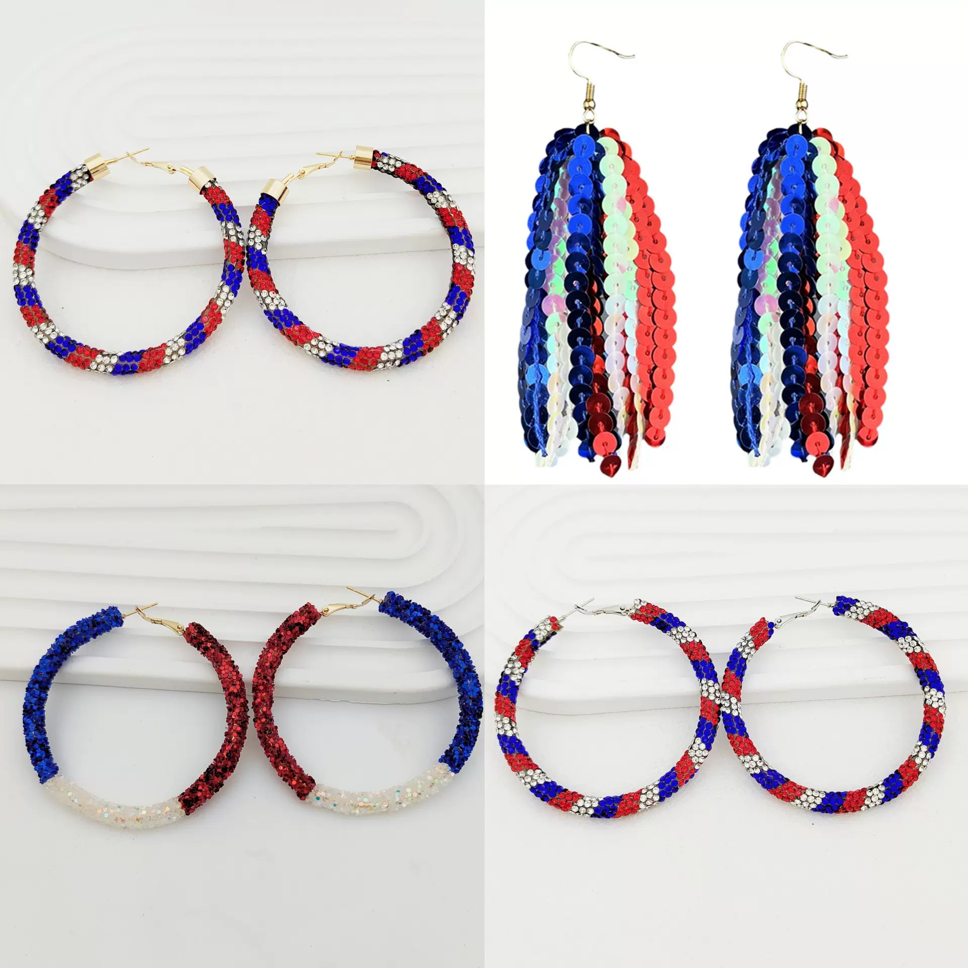 跨境狂欢节独立日饰品派对闪亮珠片流苏耳坠彩色夸张亮珠耳圈耳环