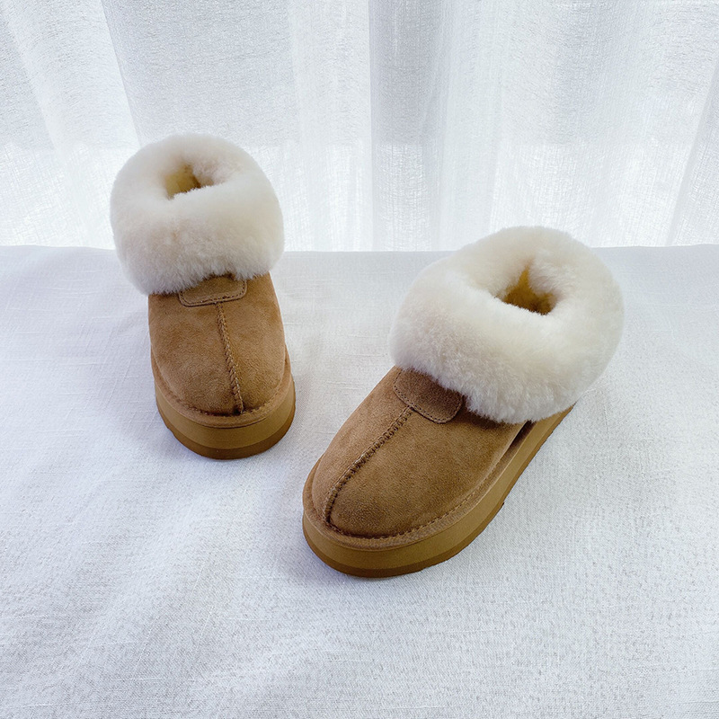 New snow boots women's thick sole sheep fur one woman's boots autumn and winter warm muffin bottom turn_voghion.com