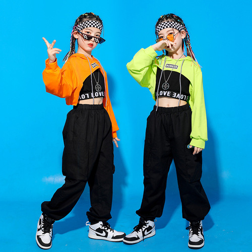 Girls' Jazz Dance Performance Costume - New Style Long Sleeve Belly-Baring Hip-Hop Jazz Street Dance Show Performance Trendy Costume Dance Practice