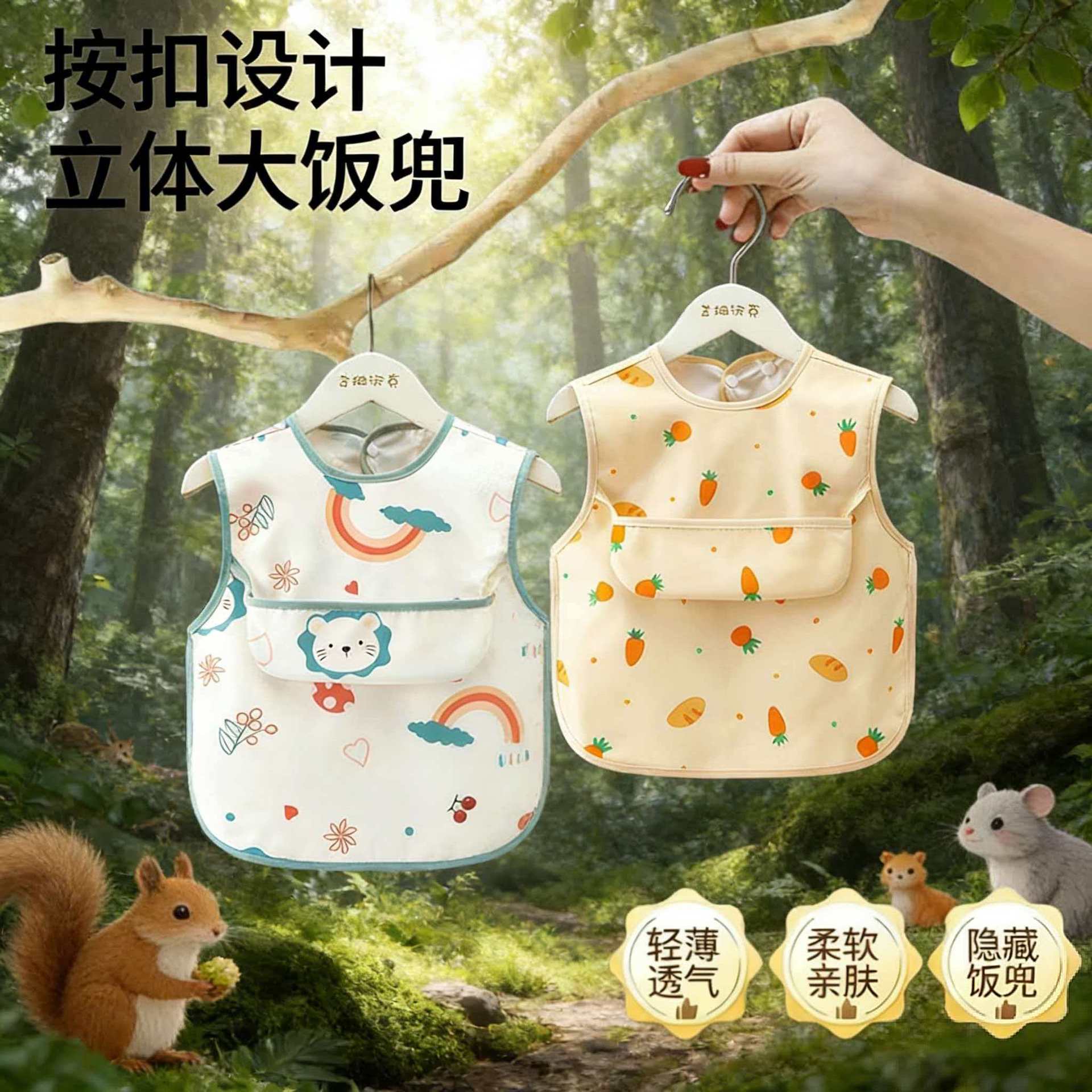 Summer Baby Feeding Bib, Waterproof and Stain-Resistant, Soft and Skin-Friendly, Dirt-Resistant with Easy-To-Clean 3D Food-Catching Pocket
