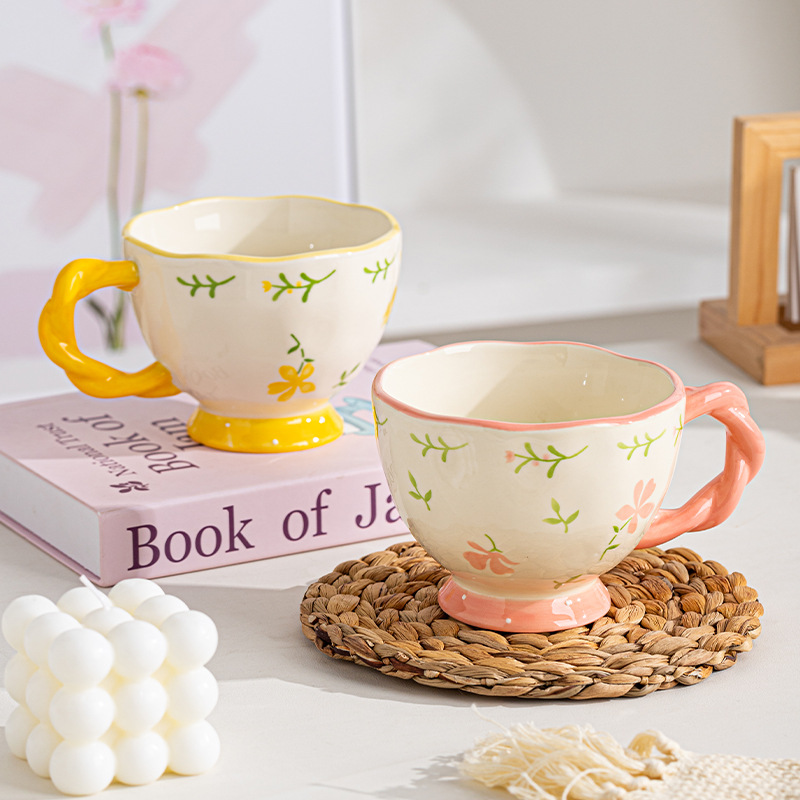 Estilo pastoral japonés, ligero y lujoso, bajo vidriado, fresco y lindo, taza de cerámica de alto valor, taza de café, taza de desayuno