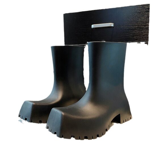 Paris Square Head Women's Rain Boots Women's Summer Water Shoes Waterproof Non-slip Water Boots Rubber Shoes Fashionable Outwear Short Barrel Rain Boots Women