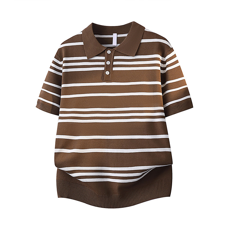 Polo camiseta de punto camiseta de manga corta hombre con solapa rayas viejas camisetas de hielo de negocios de verano fábrica transfronteriza al por mayor