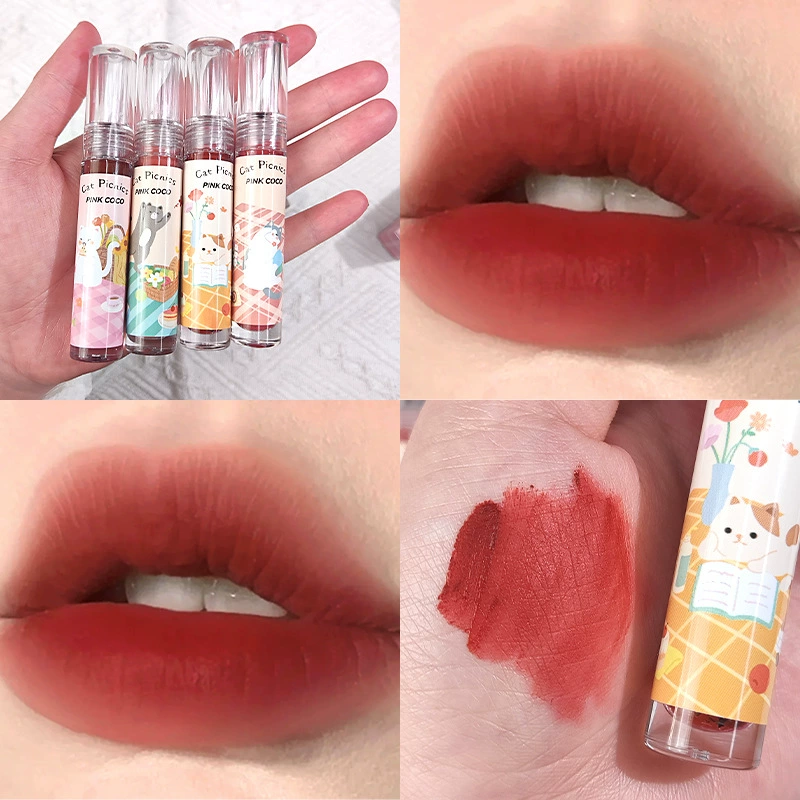 PINKCOCO Кот и пикник кошки туман блеск для губ с низкой насыщенностью молочный апельсиновый матовый матовый матовый псевдо‑обычный студенческий вечер