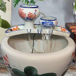 Fish Pond, Fish Tank, Basin, Ancient Filter, Flowing Water, Retro Jar, Matchinging B&B Circulating Waterfall Pottery Jar