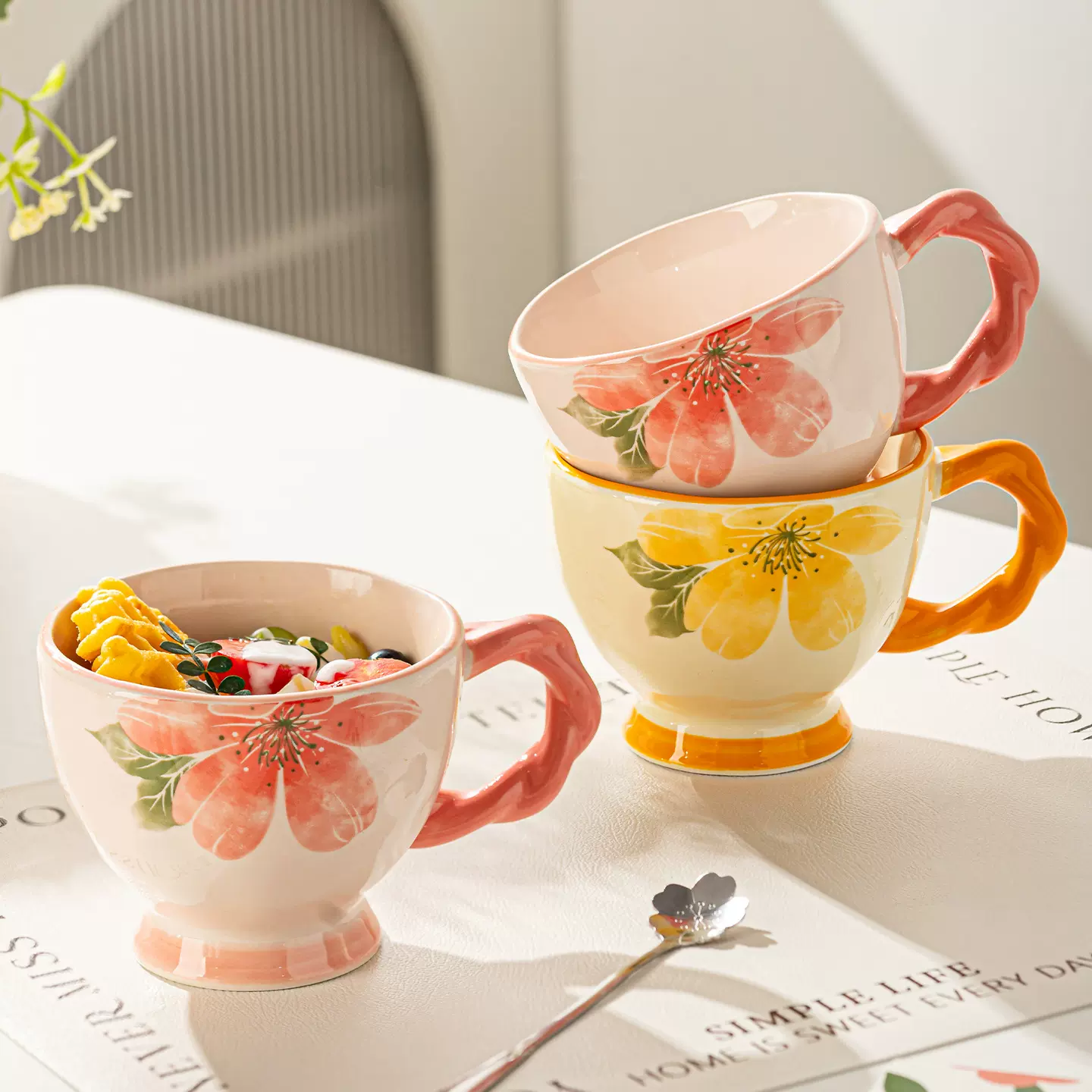 高颜值好看马克杯早餐杯礼物陶瓷女生家用咖啡杯大容量喝水杯子