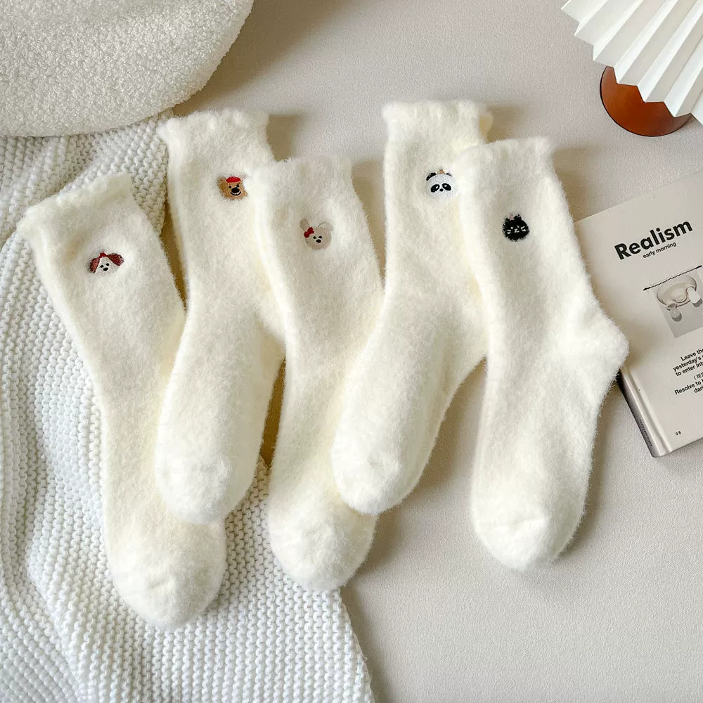 Keep warm Japanese knee socks for pregnant with bow, mid-length, with embroidery