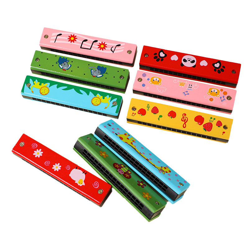 Oferta especial armónica de madera para niños de 16 puertos y doble fila Instrumento musical de iluminación para niños Juguetes de armónica de madera para la enseñanza de los estudiantes
