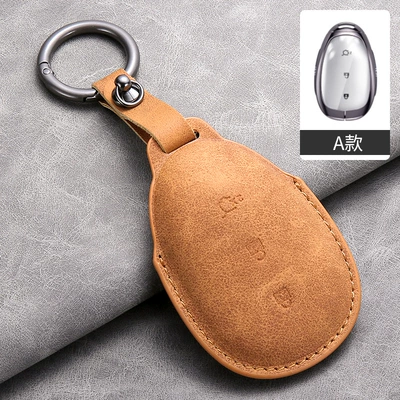 Suitable for Changan Qiyuan A07 Car key bag - brown-yellow-matching-square-ring-type-a