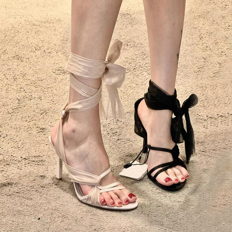 Unique Lace-Up Stunning Open-Toe High-Heeled Sandals for Women, Summer 2024 New Style, French-Style Shoes to Pair with Dresses Unique Lace-Up Stunning Open-Toe High-Heeled Sandals for Women, Summer 2024 New Style, French-Style Shoes to Pair with Dresses