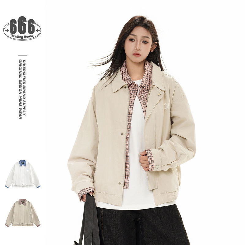 Beast Street American Retro Trendy Brand Loose Lar Fake Two-piece Jacket for Men and Women CK2506