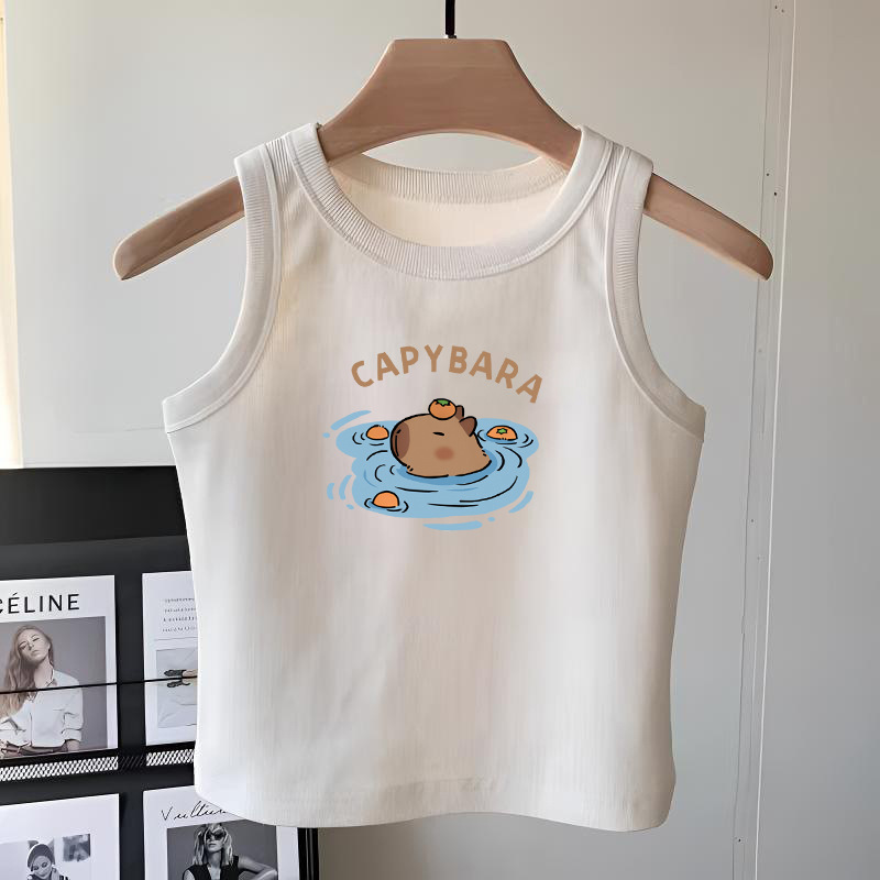Girls' Clothing Pure Cotton White Sleeveless T-Shirt Vest Summer Middle and Large Children's Fashionable and Versatile Suspender Tops for Outer Wear