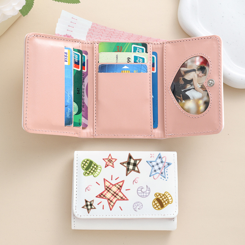 Comercio exterior estrellas de viento estudiantes cartera de tarjetas lindas billetera de escuela primaria y secundaria con múltiples tarjetas tres plegables corto bolso de cambio plegable