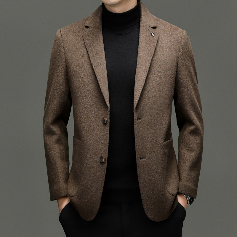 男士羊毛西服外套可拆卸羽绒内胆秋冬加厚爸爸装休闲毛呢西装大衣