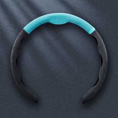 Steering wheel cover | Decorative Leather Protective Cover for - 5d-color-matching-carbon-black-sky-blue-38cm