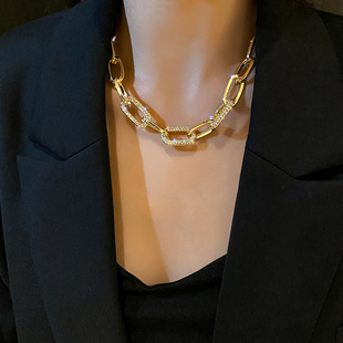 European and American metal thick chain necklace 2022 new women's net red light luxury clavicle chain Women's necklace personalized sweater chain