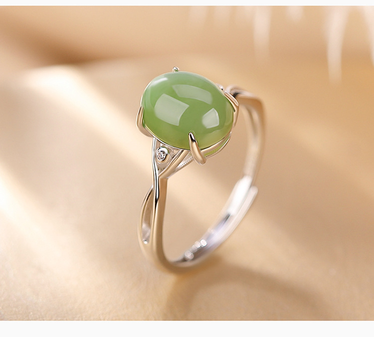 Nhẫn bạc S925 mạ vàng đính đá jasper cabochon phong cách đơn giản — Kiểu mạ bạch kim chi tiết 4