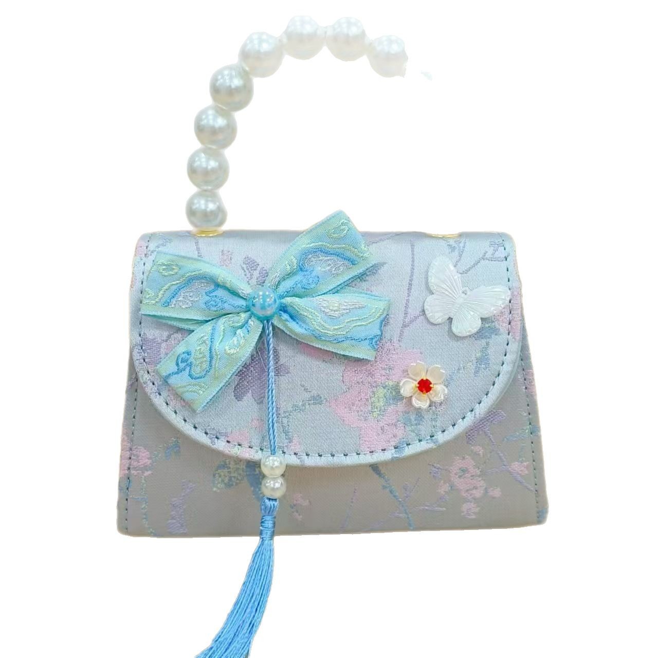 202 nuevo arco de estilo nacional bolsos para niños pequeños bolsos de moda de perlas de moda princesa bolsos de mano inclinados