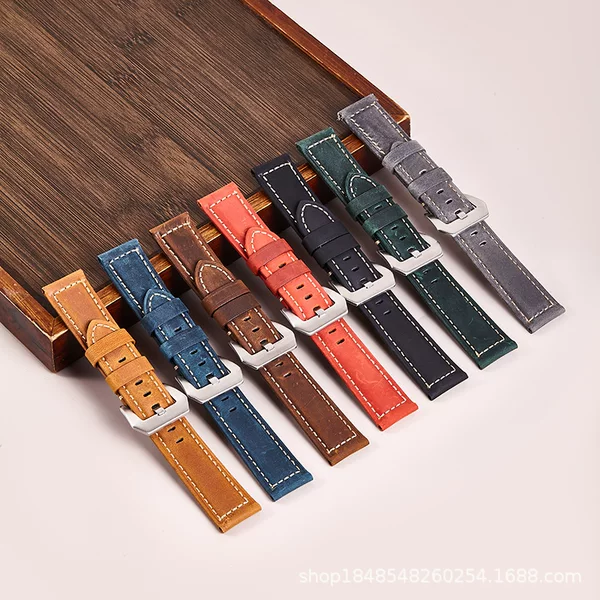 Factory Direct Sales Classy Crazy Horse Genuine Leather Watch Strap New High-Looking Fashionable 20Mm/24Mm/Simple Universal Men's Model