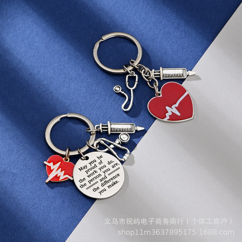 European and American Jewelry Accessories Nurse Doctor Colleague Gift Electrocardiogram Graduation Season Thank You Gift Stainless Steel Keychain