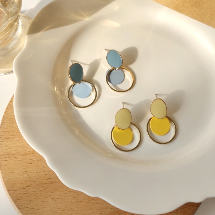 Alloy Material Fashion Round Alloy Enamel Stoving Varnish Drop Earrings