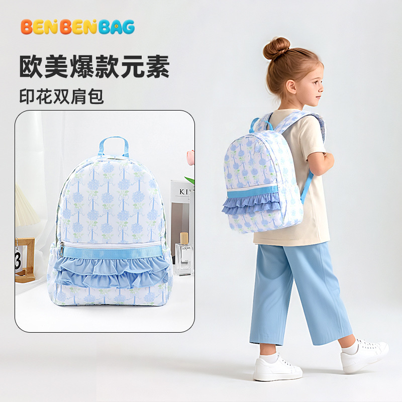 新しいブルーの小花柄バックパック日本韓国スタイルスクールバッグ女の子のための大容量バックパックデザインニッチバックパック|undefined