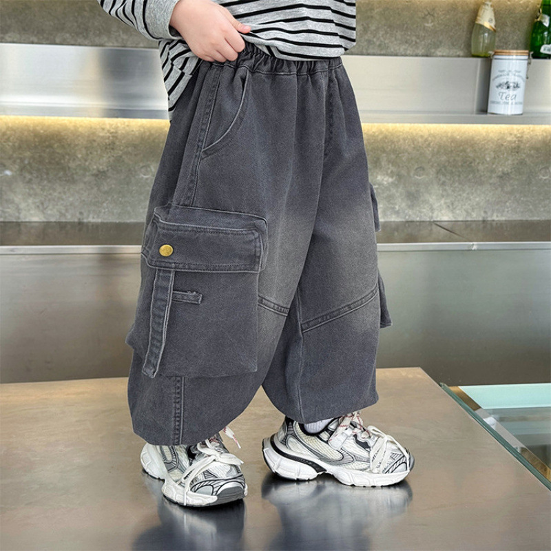男童炸街裤子春秋款2025新款儿童秋季工装裤男孩痞帅风休闲牛仔裤|undefined