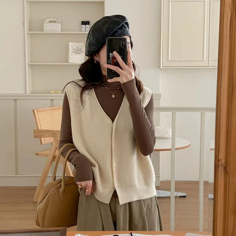 Женский трикотажный жилет KANING с V-образным вырезом, однобортный, универсальный, осенняя новинка 2025 года, кардиган