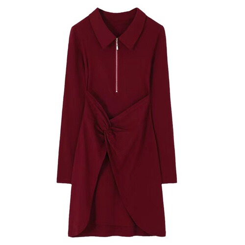 Spring and Autumn Elegant Waist-Slimming Design Belly-Covering Slimming Dress, Body-Slimming, Figure-Flattering, Chic & Sexy POLO Style Hip-Hugging.