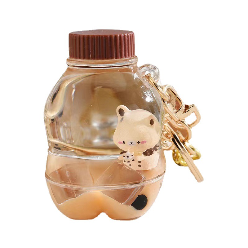 Oiled Acrylic Milk Tea Bear Quicksand Keychain Pendant Cute Girl Heart Bear Schoolbag Pendant Couple Gift
