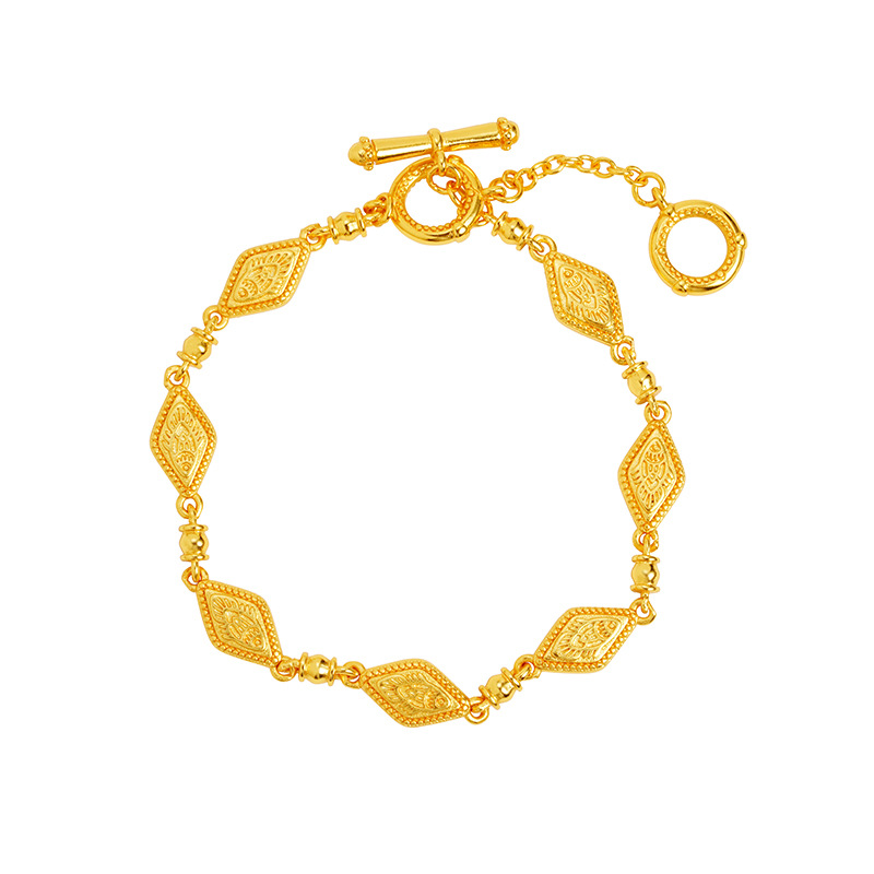 Nuevo estilo vietnamita oro de arena retro estilo chino pulsera de diamante estriado simple dama corte no se desvanece joyas