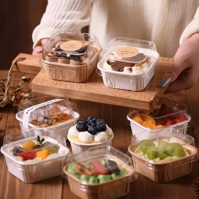 Disposable cake square paper cup take-out paper box for baking bread…