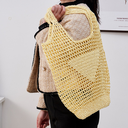 New ins large capacity hollow woven beach bag shoulder straw bag paper rope casual women's bag beach bag